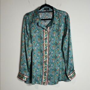 MIRTO | Women’s Bird Floral Print Button Down Blouse Size XL